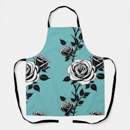 Illustrated Black And White Roses  Schürze