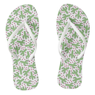 Illustrated Cactus & Pink Flowers Pattern Flip Flops