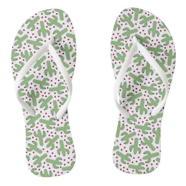 Illustrated Cactus & Pink Flowers Pattern Flip Flops (Fußbett)