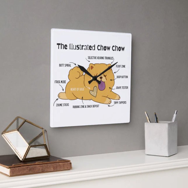 ILLUSTRATED CHOW  QUADRATISCHE WANDUHR (Von Creator hochgeladen)