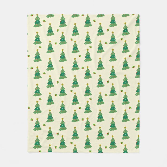 Illustrated Christmas Trees Fleece Blanket (Vorderseite)