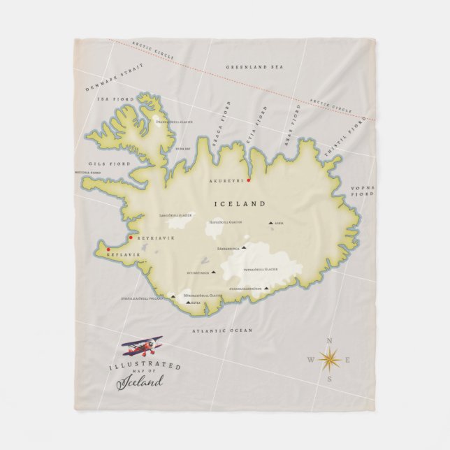 Illustrated map of Iceland Fleecedecke (Vorderseite)