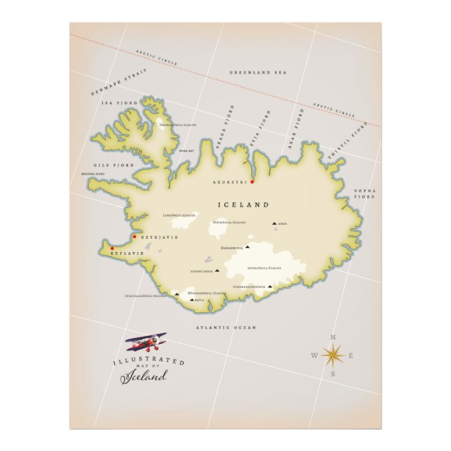 Illustrated map of Iceland Fotodruck (Vorne)