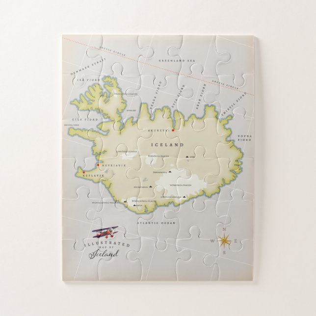 Illustrated map of Iceland Puzzle (Vertikal)