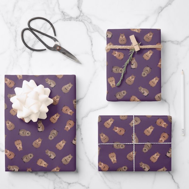 Illustrated Quokkas on Dark Purple Geschenkpapier Set (Vorderseite)