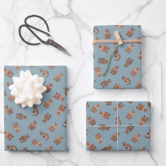 Illustrated Quokkas on Light Gray-Blue Geschenkpapier Set
