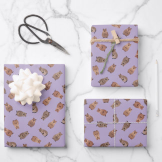 Illustrated Quokkas on Light Purple Geschenkpapier Set