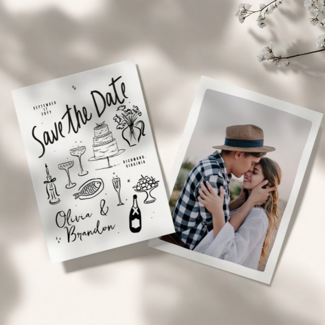 Illustrated Whimsical Hand-Drawn Wedding Save The Date (Von Creator hochgeladen)