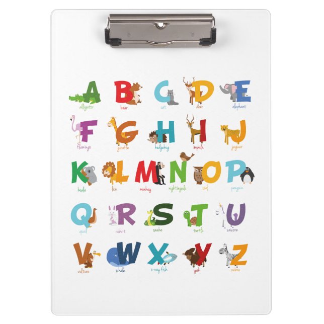 Illustration Alphabet Animal Letters Klemmbrett (Vorderseite)