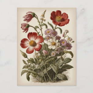 Illustration alter Blumen  Postkarte