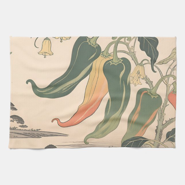 Illustration alter Chili-Pfeffer Geschirrtuch (Horizontal)