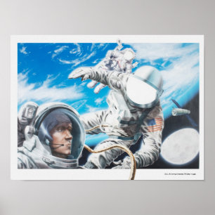 Illustration amerikanischer Astronauten im Weltrau Poster