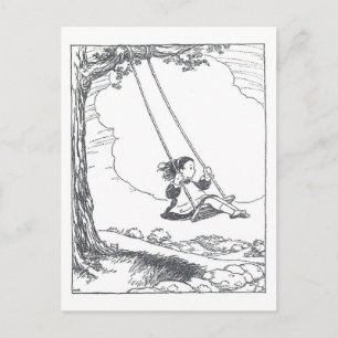 Illustration aus einem alten Buch: Mädchen auf ein Postkarte