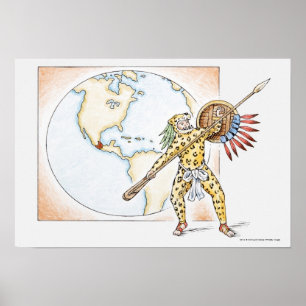 Illustration aztekischen Jaguar-Kriegers Poster