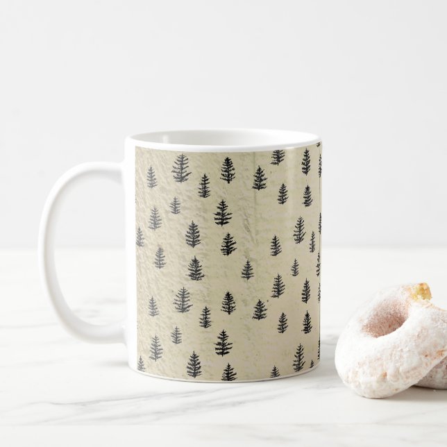 Illustration Baum Berg Muster Rustikal Kaffeetasse (Mit Donut)