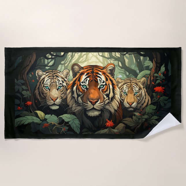 Illustration benutzerdefinierter Monogramm-Tiger Strandtuch (Vorderseite)