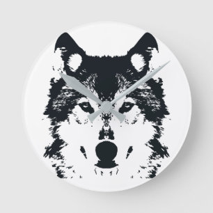 Illustration Black Wolf Runde Wanduhr