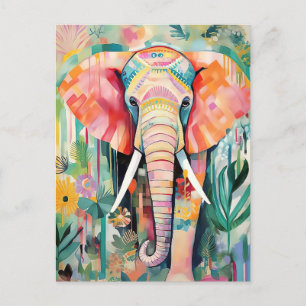 Illustration bunter Elefant mit Blumen pastel Postkarte
