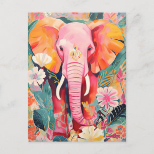 Illustration bunter Elefant mit Blumen Postkarte
