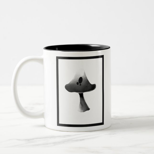 Illustration Cartoon für Schwarz-Weiß-Pilze Zweifarbige Tasse (Links)