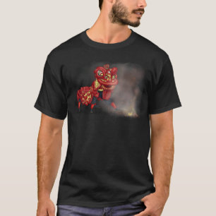 Illustration chinesischer Löwentänzer mit Feuerwer T-Shirt