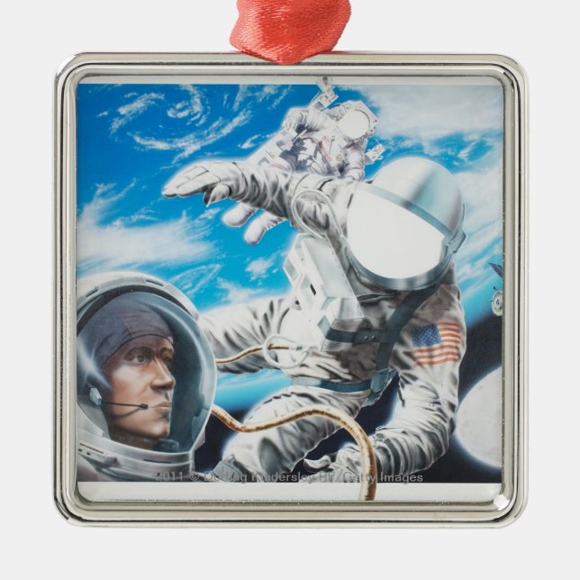 Illustration der amerikanischen Astronauten im Silbernes Ornament (Vorne)
