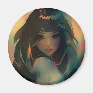 Illustration der Anime Style Girl in Rainbow Light Magnet