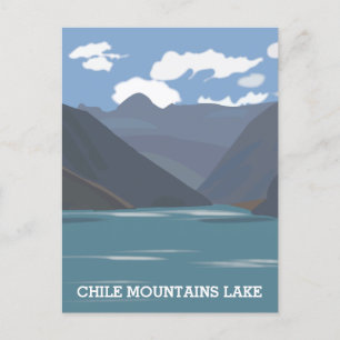 Illustration der Bergseenlandschaft in Chile Reise Postkarte
