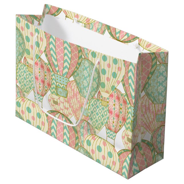 Illustration der blauen Luftballons Pink und Aqua Große Geschenktüte (Vorderseite Schrägansicht)