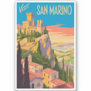 Illustration der Burg San Marino, Reise, Kunst, Vi Aufkleber