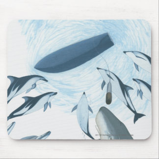 Illustration der Delphine, die oben einem Boot Mousepad