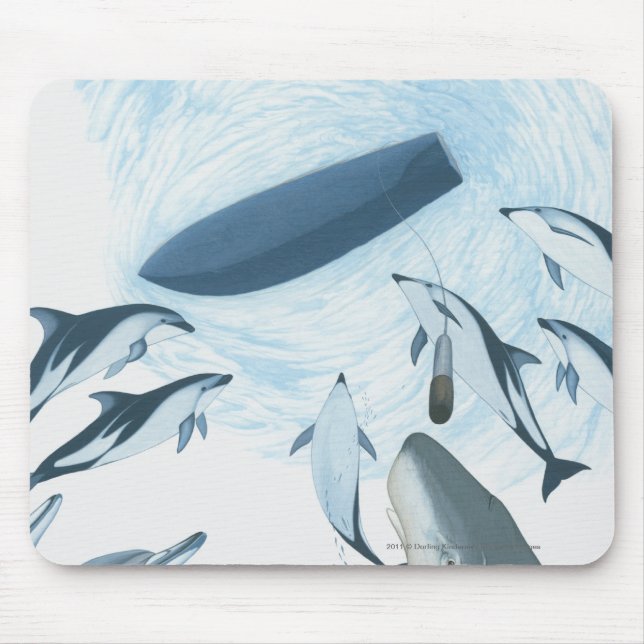 Illustration der Delphine, die oben einem Boot Mousepad (Vorne)