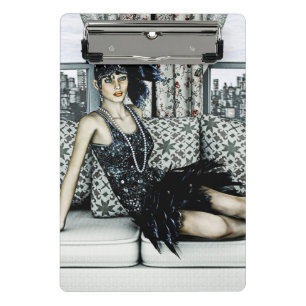 Illustration der Flapper-Mode der Roaring Twenties Mini Klemmbrett