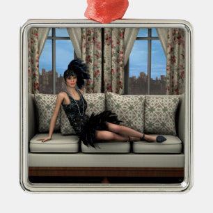 Illustration der Flapper-Mode der Roaring Twenties Silbernes Ornament