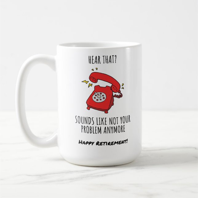 Illustration der "Funny Red Phone Retirement Card" Kaffeetasse (Links)