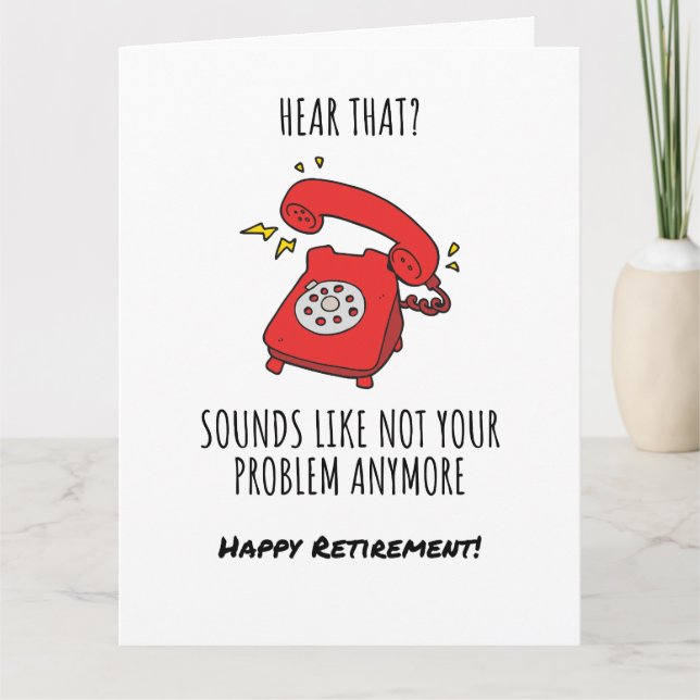 Illustration der "Funny Red Phone Retirement Card" Karte (Vorderseite)