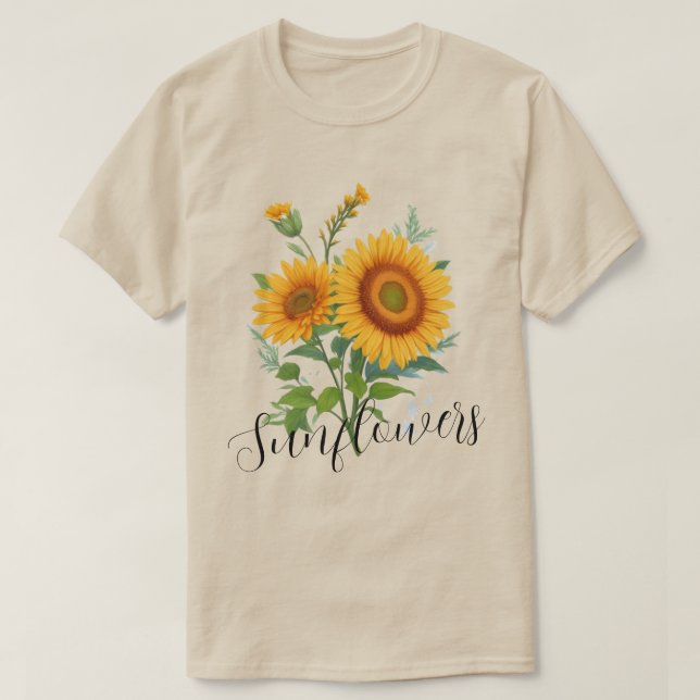 Illustration der gelben Sonnenblumen, botanisch bl T-Shirt (Design vorne)
