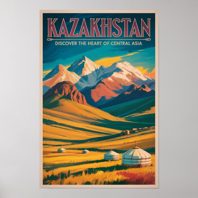 Illustration der kasachischen Steppe, Reise, Kunst Poster (Vorne)