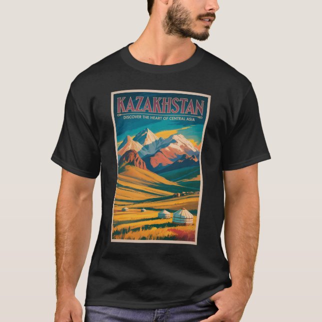 Illustration der kasachischen Steppe, Reise, Kunst T-Shirt (Vorderseite)