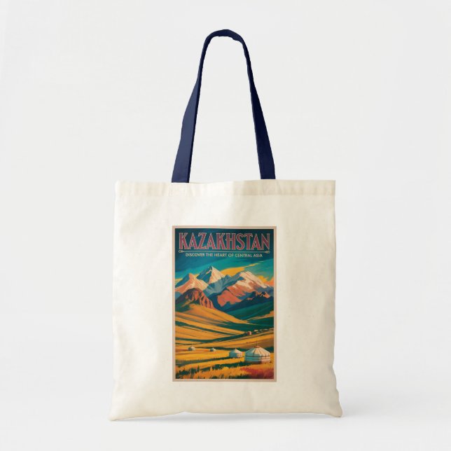 Illustration der kasachischen Steppe, Reise, Kunst Tragetasche (Vorne)