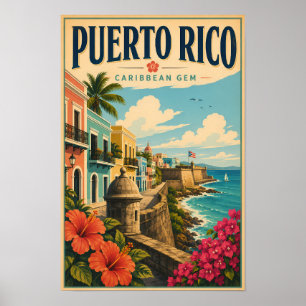 Illustration der Küste von Puerto Rico, Reise Kuns Poster
