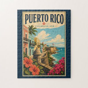 Illustration der Küste von Puerto Rico Reise Kunst Puzzle