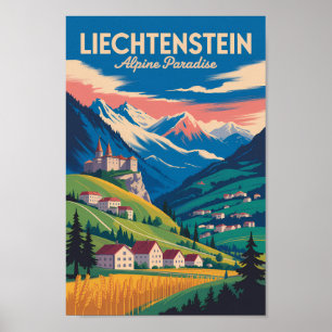Illustration der Landschaft Liechtenstein Reise Ku Poster