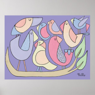 Illustration der lila Art Bird Branch Poster