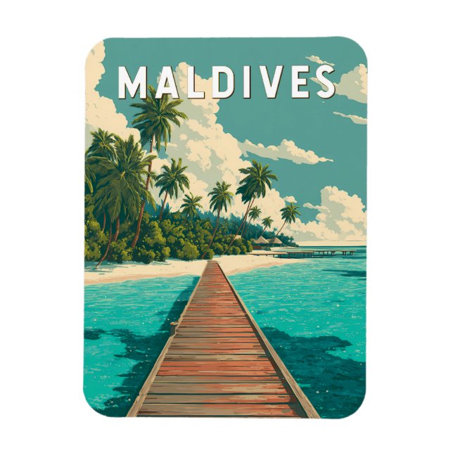 Illustration der Malediven Reise Kunst Vintage Magnet (Vertikal)