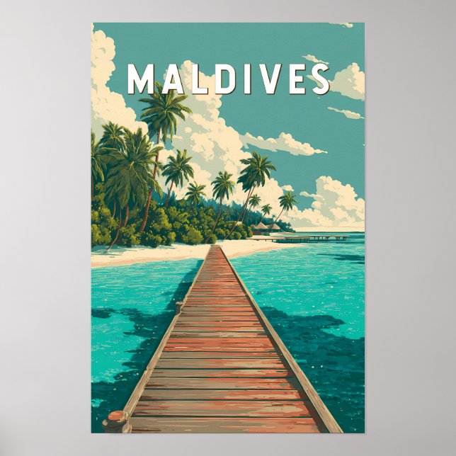 Illustration der Malediven Reise Kunst Vintage Poster (Vorne)