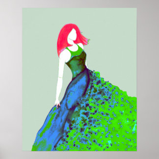 Illustration der Mode - Green-Blue-Gown Poster