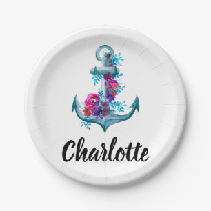 Illustration der modernen Aquarellblütenankerin Pappteller