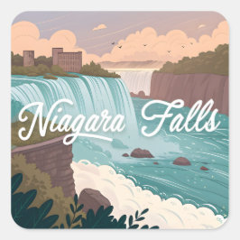 Illustration der Niagara-Fälle bei Sonnenuntergang Quadratischer Aufkleber
