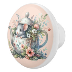 Illustration der niedlichen Maus im Blumentepot Keramikknauf